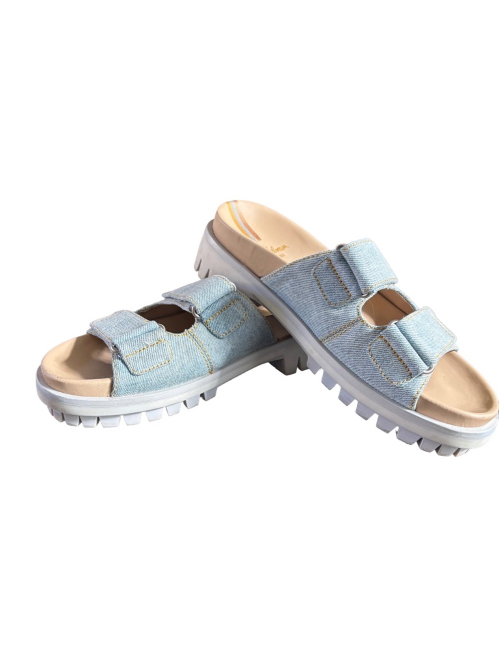 Sam Edelman Eliana Denim Platform Slide Sandals Size 7.5 Double Strap Lug Sole - Picture 6 of 10